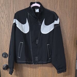 Nike Black and White Bomber Jacket with Iconic Swoosh